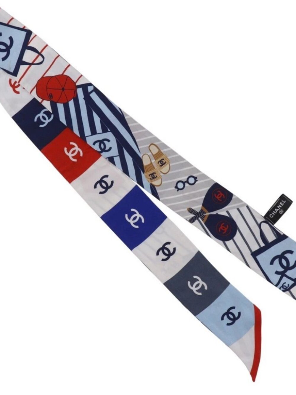 CHANEL hair band scarf 2023CC Navy/blue silk Women - Picture 1 of 15